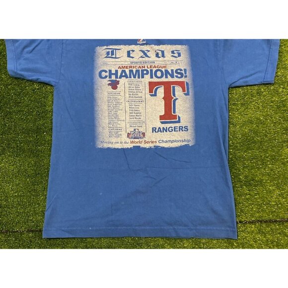 Texas Rangers shirt medium mens blue World Series Y2K Majestic unisex adult 2011 - Picture 4 of 8